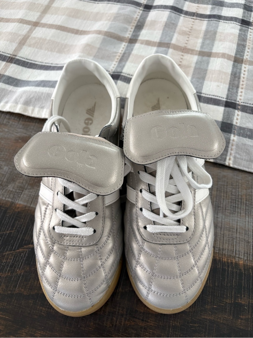 Gola Silver Quilted Lace-Up Sneakers with Velcro Strap